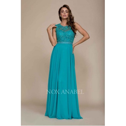 Long Sleeveless Dress With Lace Bodice By Nox Anabel -Y101P