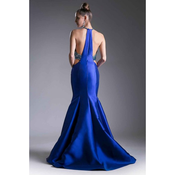 Fitted Mermaid Mikado Gown With Beaded Halter Neckline And Waist Cut Out by Cinderella Divine -61894