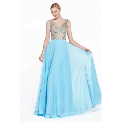 A-Line Chiffon Dress With Embellished Top And Open Back by Cinderella Divine -71190