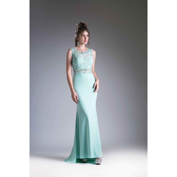 Lace Bodice Stretch Knit Sheath Dress by Cinderella Divine -CF115