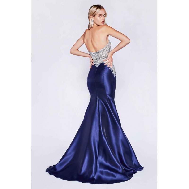 Strapless Mermaid Fitted Gown With Beaded Bodice And Mikado Fabric by Cinderella Divine -84099