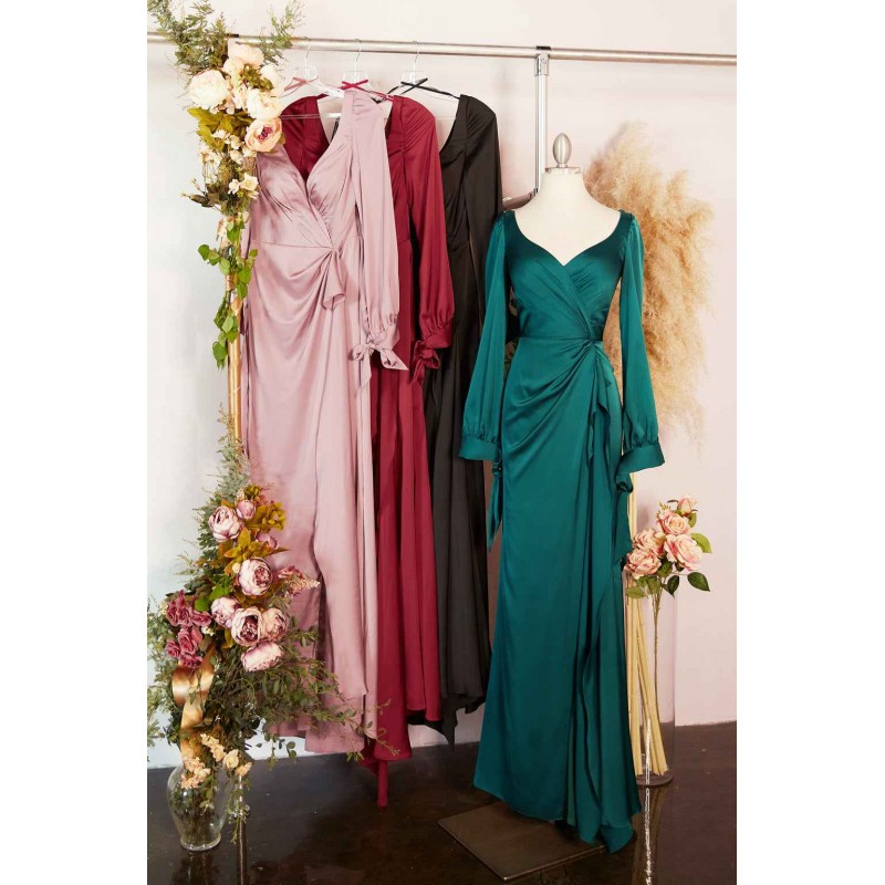 Long Sleeve Satin Dress by Cinderella Divine -7478