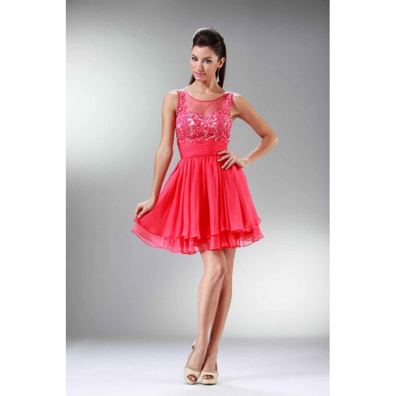 A-Line Short Dress With Layered Chiffon Skirt And Beaded Bodice by Cinderella Divine -JC918