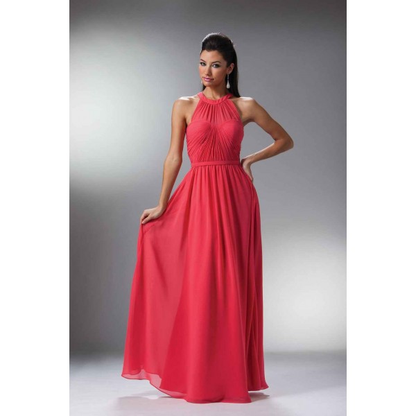 A-Line Chiffon Gown With Gathered Bodice And Halter Neckline by Cinderella Divine -1469