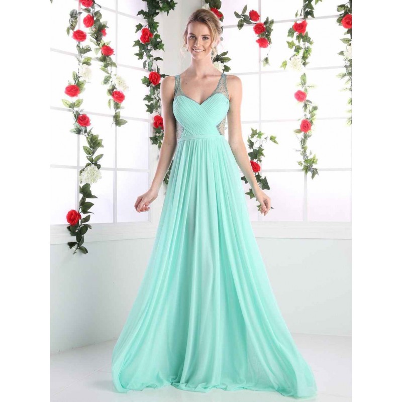 A-Line Stretch Mesh Gown With Illusion Bodice Cut Outs And Jeweled Details by Cinderella Divine -5061