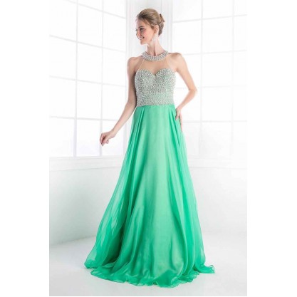 Beaded Halter Chiffon Gown by Cinderella Divine -8107