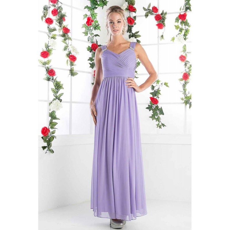 Ruched Long V-Neck Dress by Cinderella Divine -3984