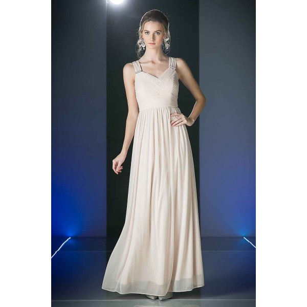 Ruched Long V-Neck Dress by Cinderella Divine -3984