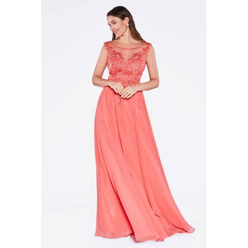 Lace Bodice Chiffon Empire Waist Dress by Cinderella Divine -CF005