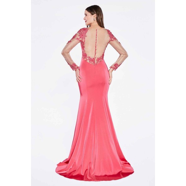 Pink Long-Sleeve Mermaid Gown  by Cinderella Divine -KD038