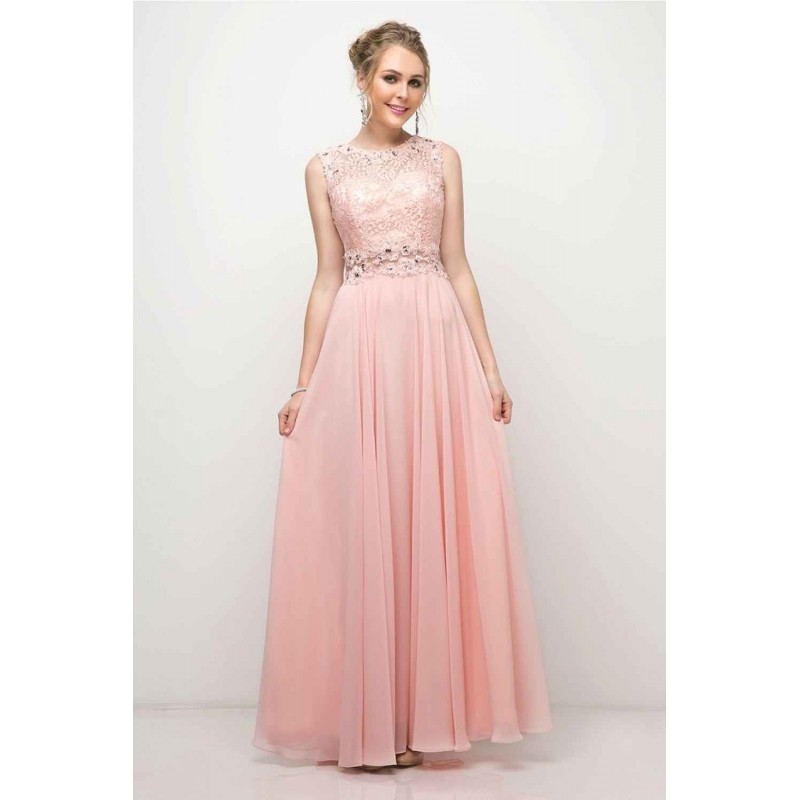 A-Line Chiffon Dress With Embllished Lace Bodice And Illusion Waist Line by Cinderella Divine -UJ0013