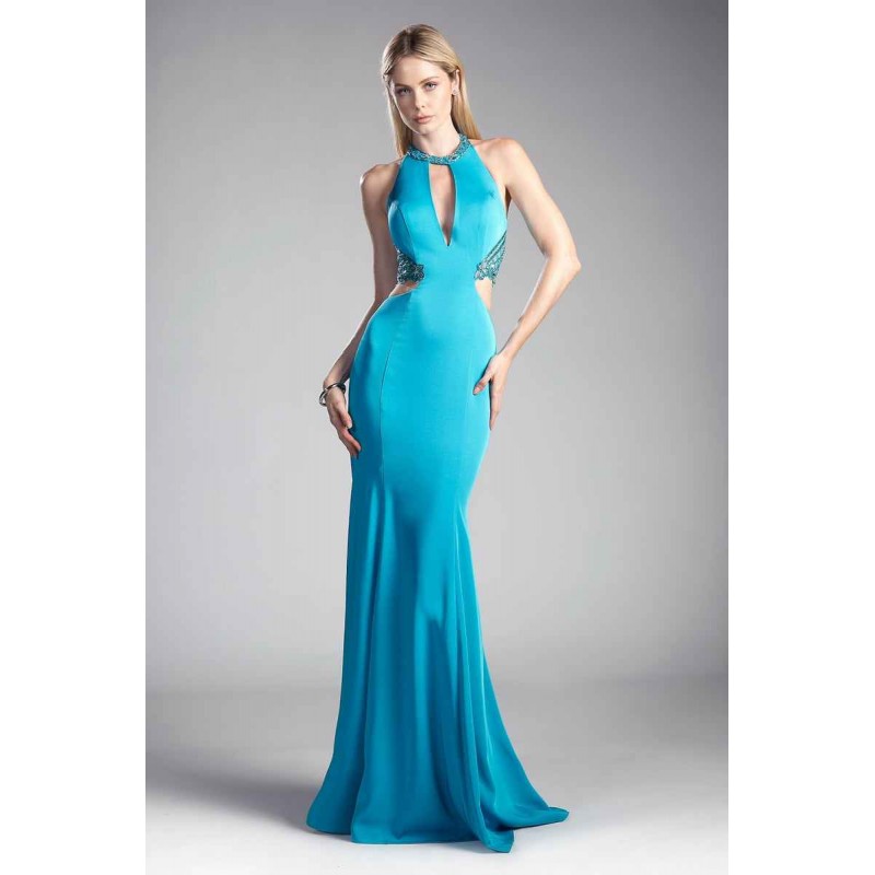 Fitted Stretch Jersey Gown With Halter Neckline And Cut Outs by Cinderella Divine -85201