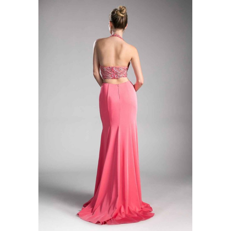Fitted Stretch Jersey Gown With Halter Neckline And Cut Outs by Cinderella Divine -85201