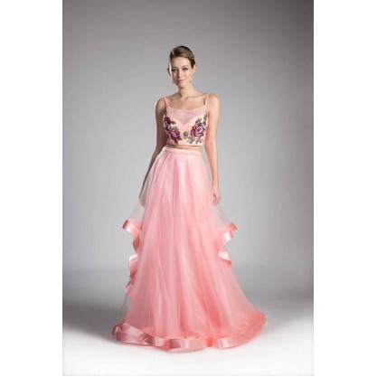 Beaded 2 Piece Tulle Gown by Cinderella Divine -11793