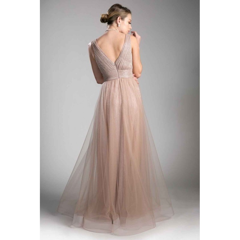 A-Line Dress With Metallic Tulle And Deep V-Neckline by Cinderella Divine -CT0040