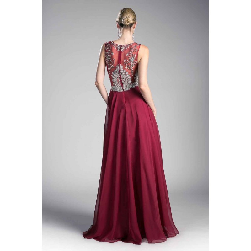 Long Lace Applique Illusion Dress by Cinderella Divine -56