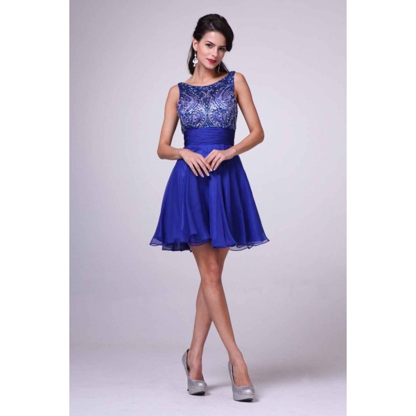 Beaded Bodice Chiffon Short Dress by Cinderella Divine -JC940
