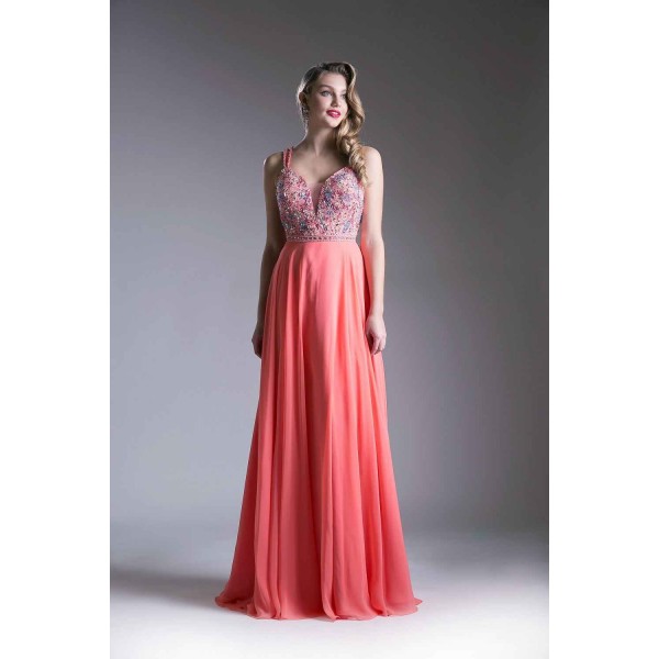 Beaded Bodice Chiffon Dress by Cinderella Divine -CR775