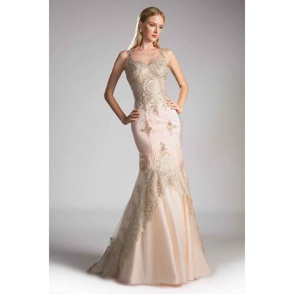 Fitted Mikado Gown With Beaded Lace And Scoop Back by Cinderella Divine -8980