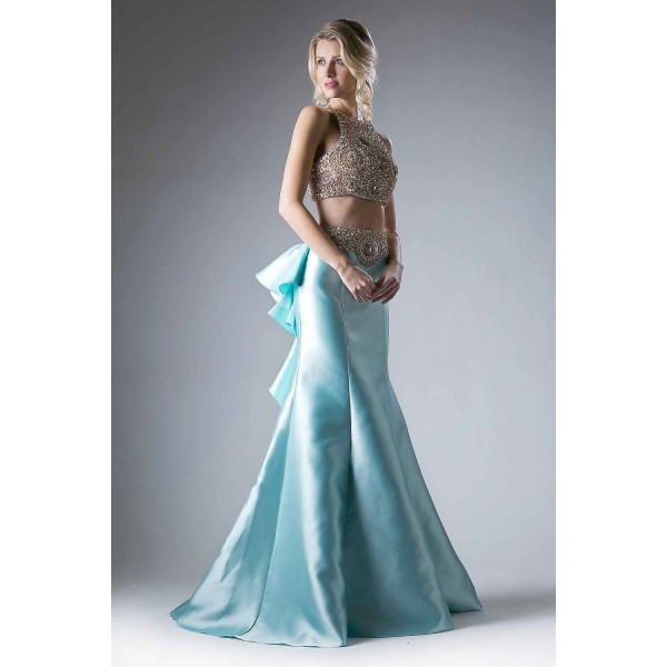 Beaded Satin 2 Piece Mermaid Gown by Cinderella Divine -5045