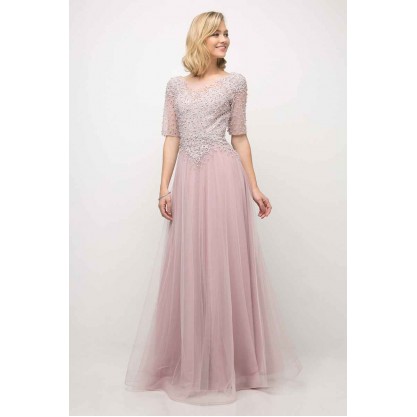 Beaded Lace Bodice A - Line Novelty Dress by Cinderella Divine -U101