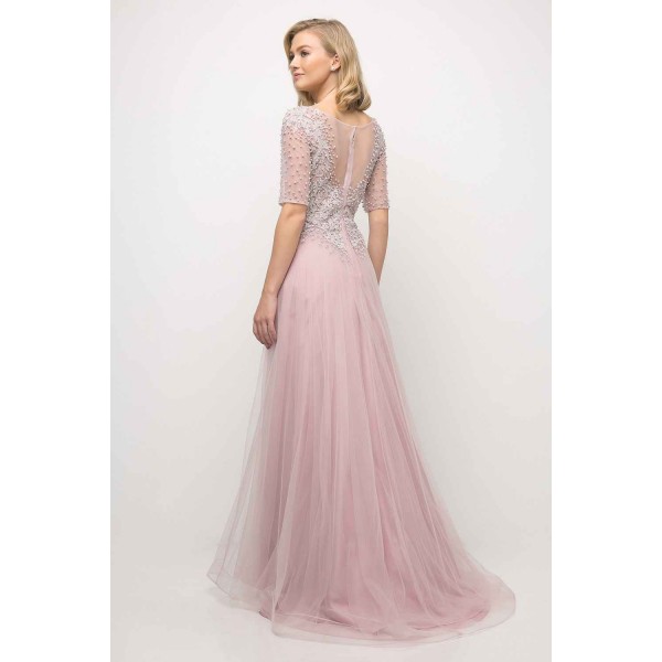 Beaded Lace Bodice A - Line Novelty Dress by Cinderella Divine -U101