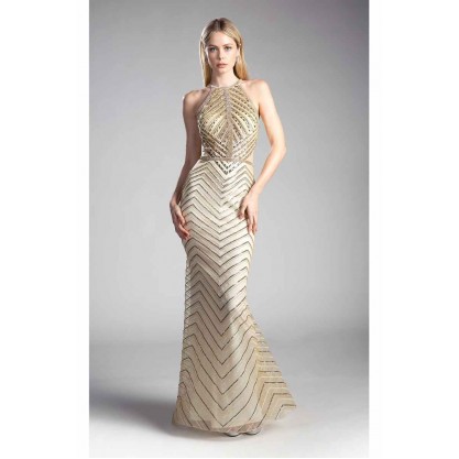 Beaded Novelty Sheath Gown by Cinderella Divine -CZ0010