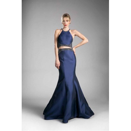 Fitted Mikado Mermaid Gown With Beaded Detail And Criss Cross Back by Cinderella Divine -CB0023