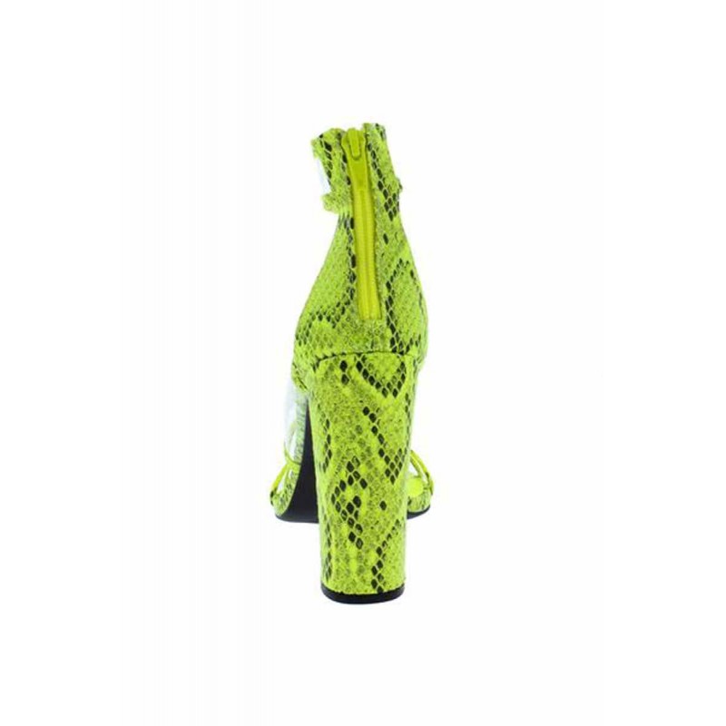 Eyeing02 Neon Yellow Black Pointed Open Toe Lucite Strap Heel