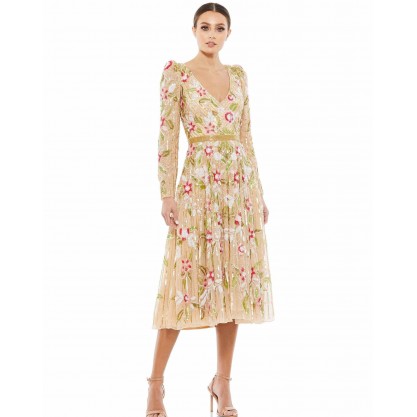 Mac Duggal Floral Long Sleeve Short Dress 5415