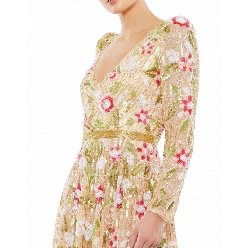 Mac Duggal Floral Long Sleeve Short Dress 5415