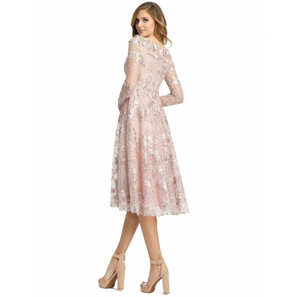 Mac Duggal Long Sleeve Beaded Floral Dress 67501